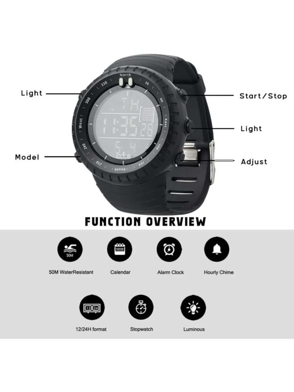 Men's Waterproof Digital Sports Watch | Tactical LED Backlight Timepiece